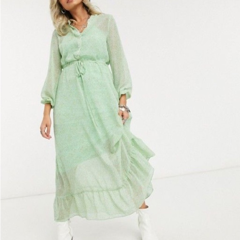 Only Ditsy Floral Light Green Long Sleeve Maxi Long Sleeve Dress Size 38